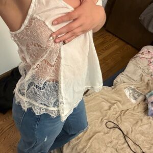 Anthropologie White Lace-Panel Sleeveless Camisole